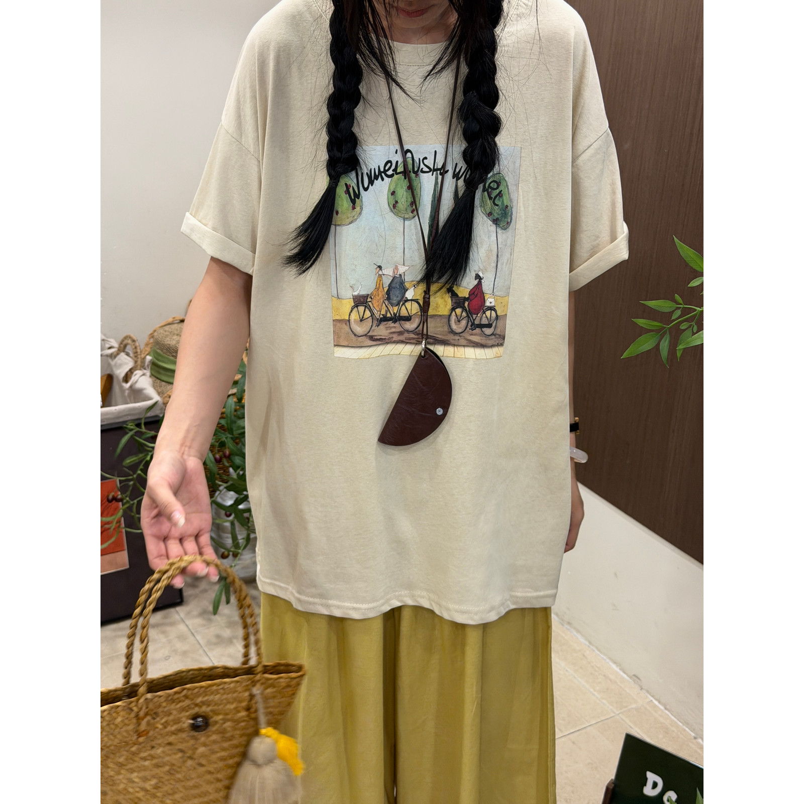 DA.7-森系复古文艺百搭清新休闲百搭显瘦单车印花T恤短袖T恤8397