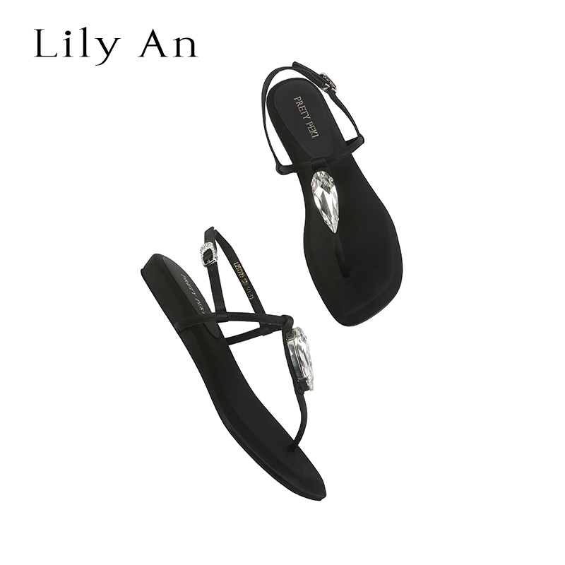【Lily An x 小众设计感】一字带水钻厚底夹趾凉鞋女细带人字凉拖