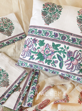 RIMA独家进口原创高级法式复古花纹手工拓印方形棉枕头抱枕靠垫套