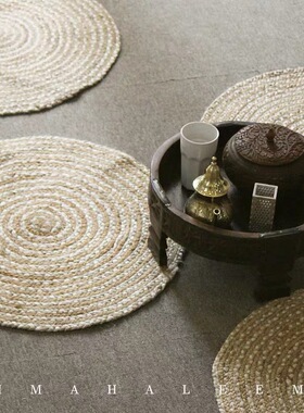 RIMA印度进口手工编织黄麻圆形地毯地垫装饰毯壁挂包邮摩洛哥印巴