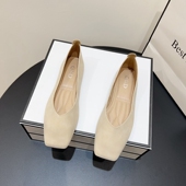 新款 百搭软皮浅口方头平底杏色豆豆单鞋 鞋 法式 女 子大码 2026春夏季