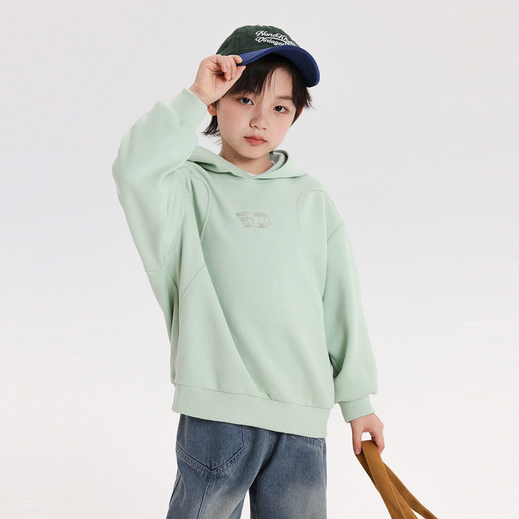 潮宝儿童连帽上衣男童休闲风帽衫卫衣2025秋季新款字母绣花长袖酷