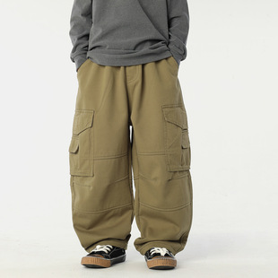 中大男童工装裤加绒25冬新款儿童多口袋裤子休闲长裤黑灰卡其色潮