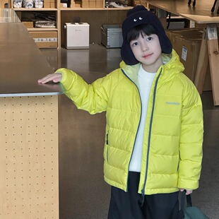男童90白鸭绒外套连帽保暖儿童羽绒服潮荧光绿藏青色90~150冬装新