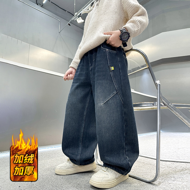 男童加厚牛仔裤宽松一体绒休闲裤