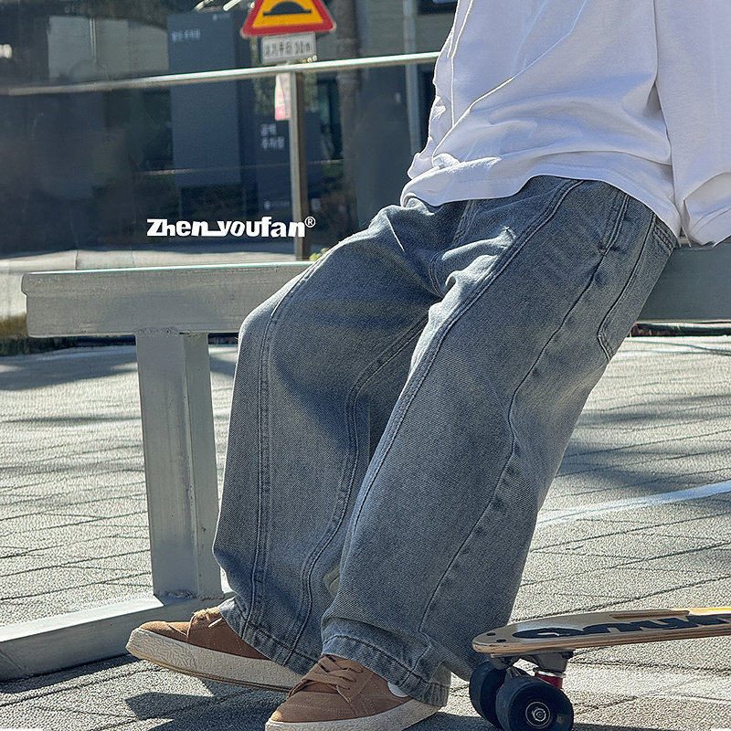 男童白色廓形弯刀裤26春新款儿童牛仔裤子洋气休闲110~175男孩潮