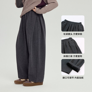 男孩直筒裤加绒裤子男童加厚弹力针织休闲长裤黑色松紧腰110~170