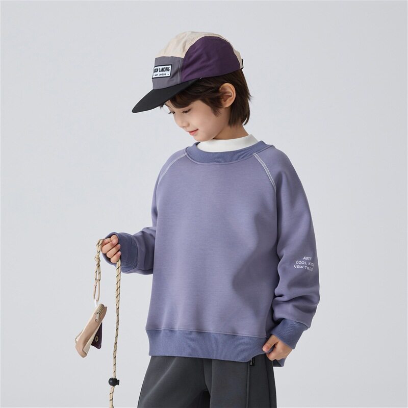 男童加绒卫衣休闲25冬新款儿童圆领套头上衣内搭套头衫藏青紫灰色
