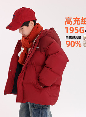 大男孩高充绒三防羽绒服新国标90白鸭绒面包服儿童红色黑蓝卡其灰