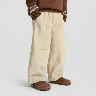 杏色110 男童加绒灯芯绒裤 儿童一体绒暖休闲长裤 25新款 160 子冬装