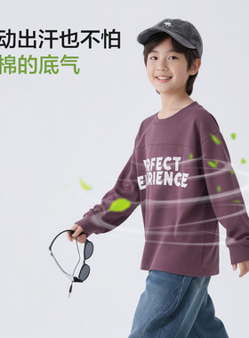26春装新款男童长袖纯棉T恤儿童字母印花洋气上衣体恤紫色110~170