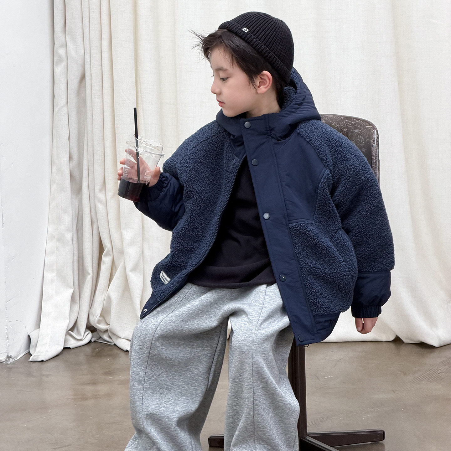 男童夹棉外套加厚冬季新款韩版男孩潮宝毛绒拼接棉衣夹克100~160