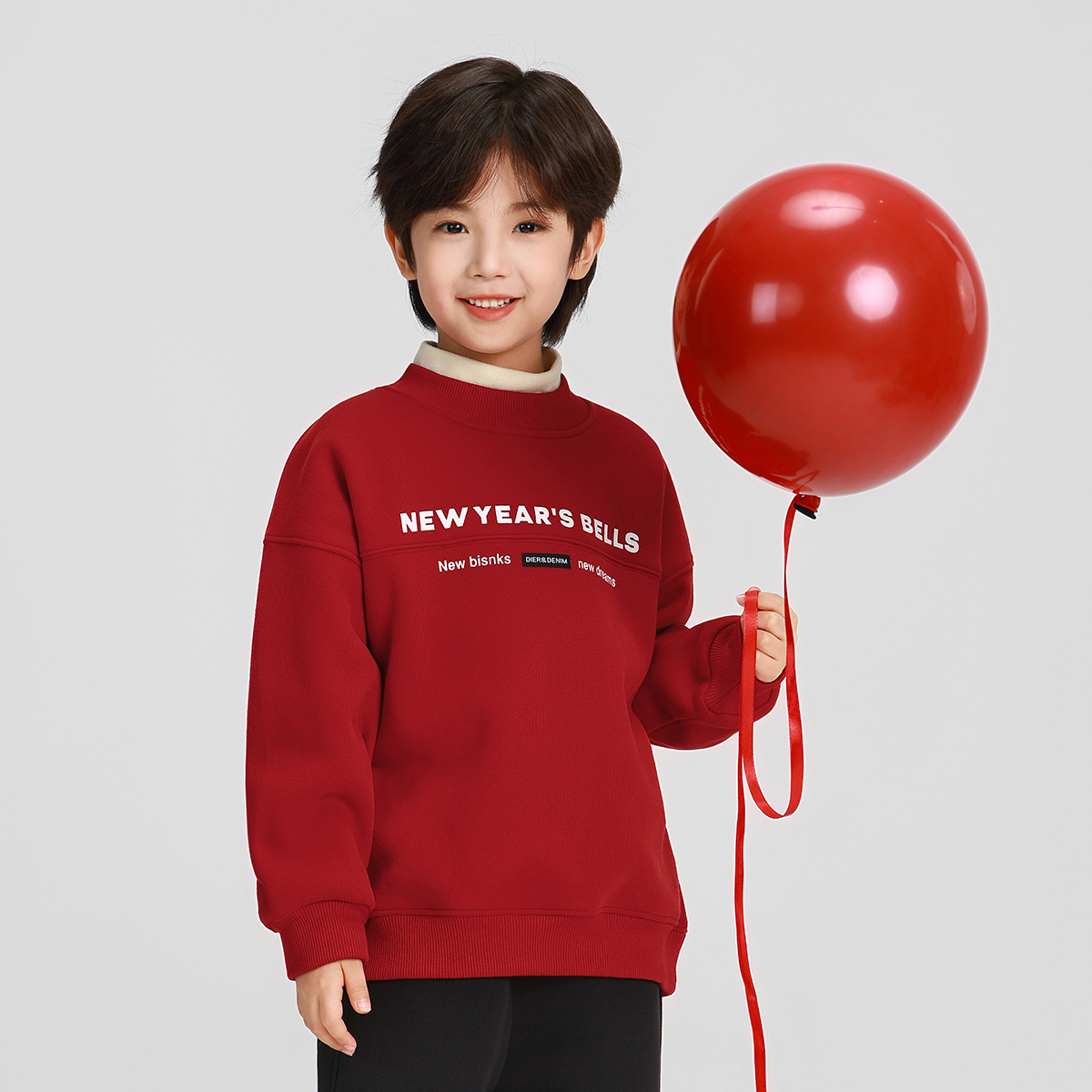 男童红色加绒卫衣冬款25冬装新款