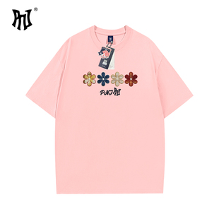 PNJ爆款2026短袖T恤男女花卉印花圆领宽松百搭潮牌上衣