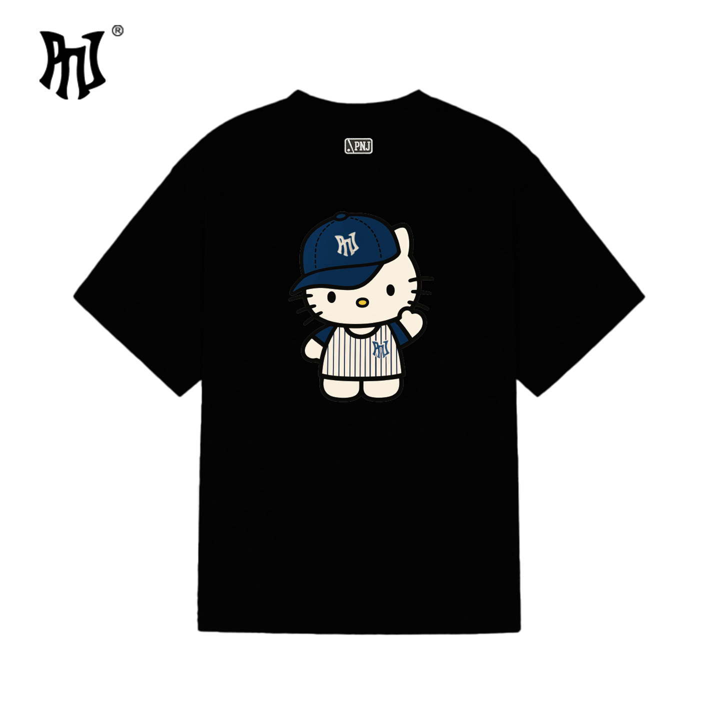 PNJ 潮牌HelloKitty棒球服卡通印花短袖美式复古T恤男女同款上衣