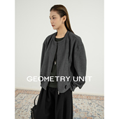 灰色暗格纹休闲短外套宽松款 新款 圆领夹克上衣女 春季 几何单元