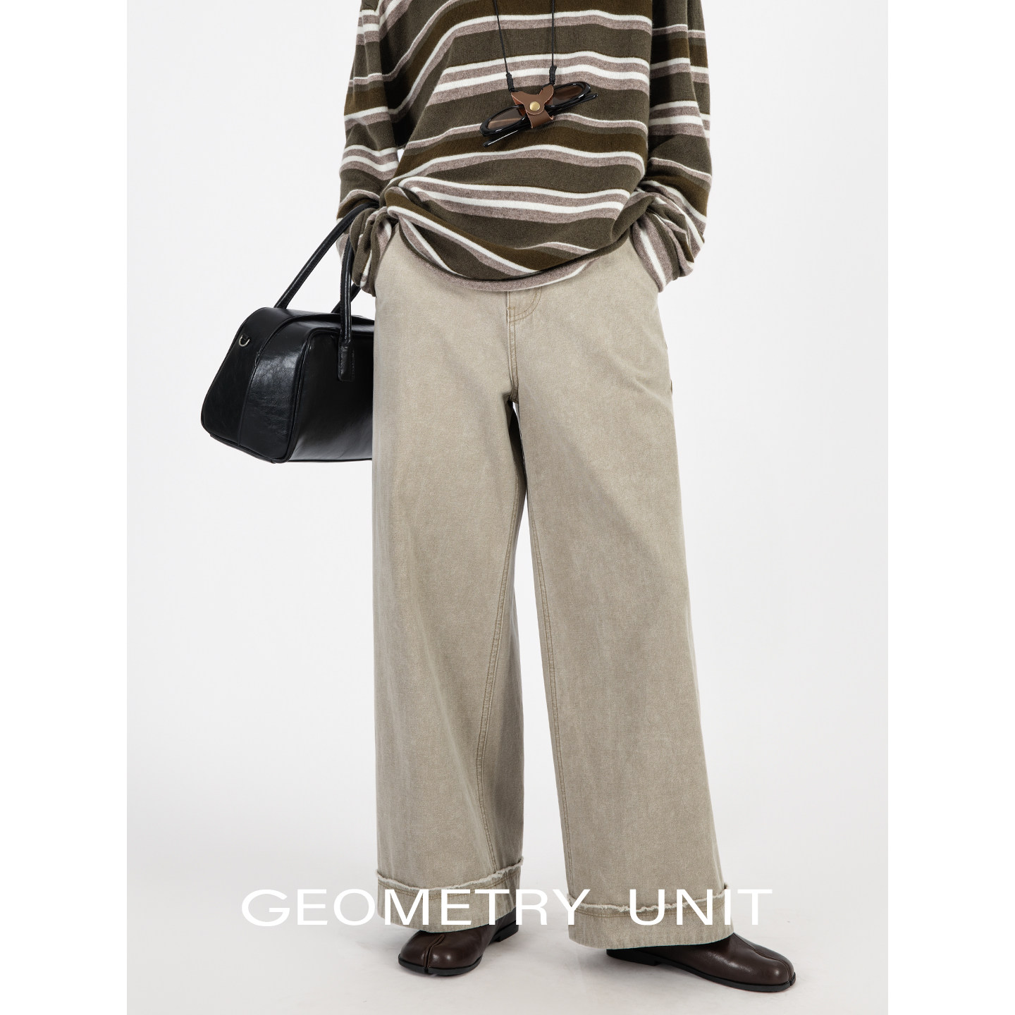 几何单元全棉珠帆洗褪面料韩系设计感剪边毛须九分直筒裤女休闲裤