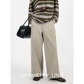 女休闲裤 几何单元 全棉珠帆洗褪面料韩系设计感剪边毛须九分直筒裤