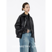外套时尚 设计款 复古翻领机车皮衣PU夹克上衣女 2026春款 几何单元