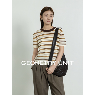 2026新款 T恤女夏季 短袖 针织上衣 修身 薄款 百搭圆领打底衫 几何单元