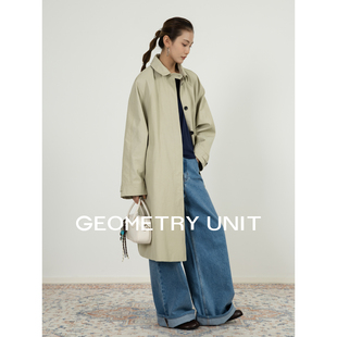 翻领暗门襟中长款 新款 棉锦混纺廓形单排扣风衣外套女 春季 几何单元