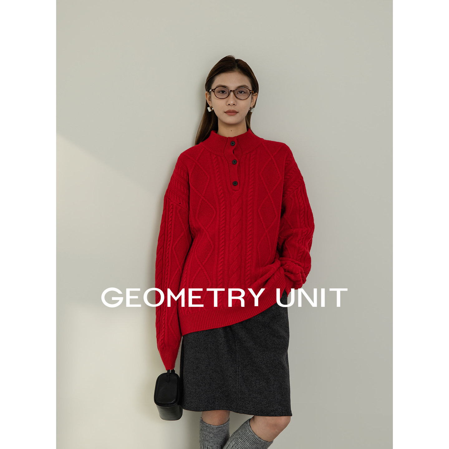 几何单元红色复古绞花亨利领针织毛衣秋冬羊毛上衣半高领针织衫女,女装/女士精品,毛针织衫,淘宝优惠券,粉丝福利购,淘宝优惠卷