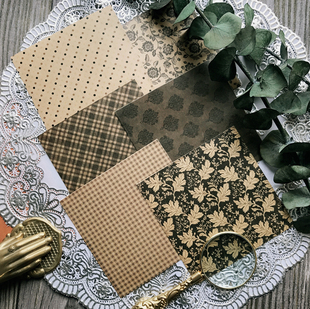 复古浮世绘背景素材 牛皮纸斜方眼 仓敷风波点 TN装饰贴纸 六张入