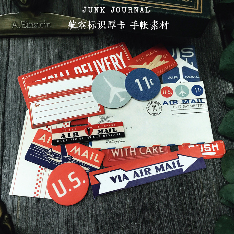 tim holtz风 vintage航空标识 junk journal tn手帐厚卡装饰素材