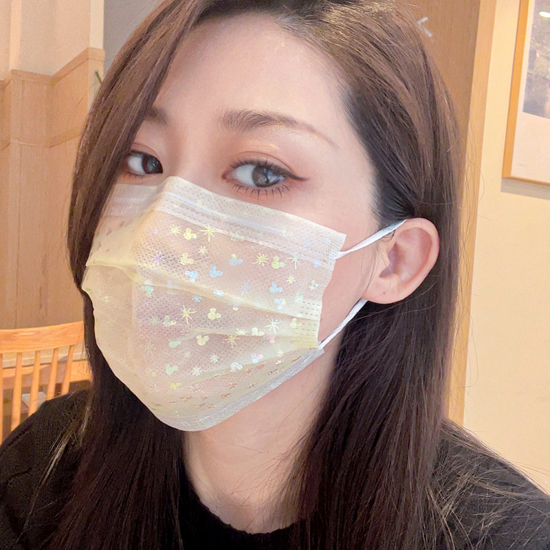 双层网纱口罩女高颜值2025新款一次性淡黄色米老鼠夏季薄款透气