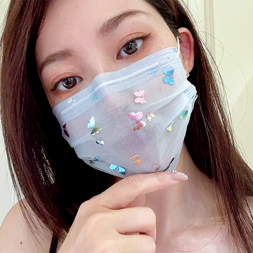 蝴蝶蓝色口罩女高颜值2026新款一次性二层夏季薄款透气特别漂亮的