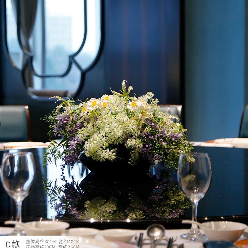 酒店圆桌转盘餐桌花摆花新中式高端餐厅客厅假花摆设装饰花艺摆件,家居饰品,仿真花/假花,淘宝优惠券,粉丝福利购,淘宝优惠卷