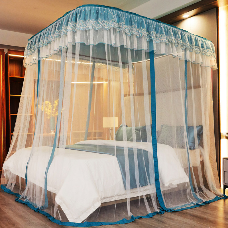 导轨蚊帐宫廷u型轨道三开门家用双人不打墙公主风落地双层2米1.8m