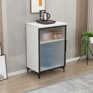 奶油风岩板客厅厨房办公室直饮茶吧机咖啡机置物边柜下置水桶单门