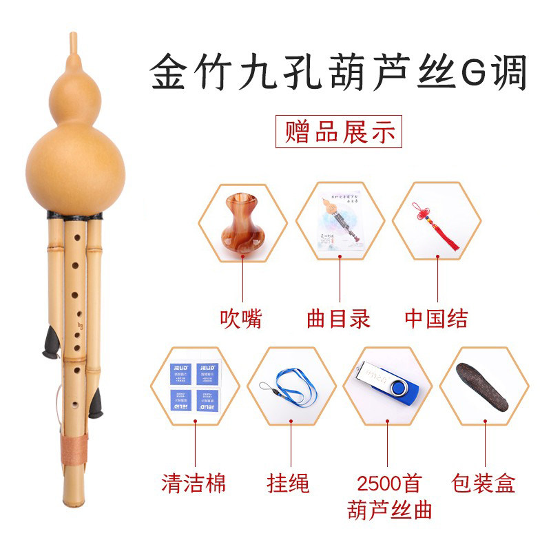 葫芦丝乐器C调F调G调成人专业演奏型乐器秦艺监制金竹九孔葫芦丝