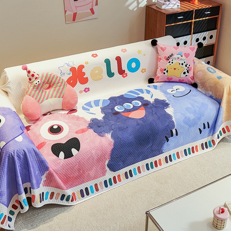 2025新款凉豆豆卡通沙发盖布巾四季通用一片式防滑沙发坐垫套罩