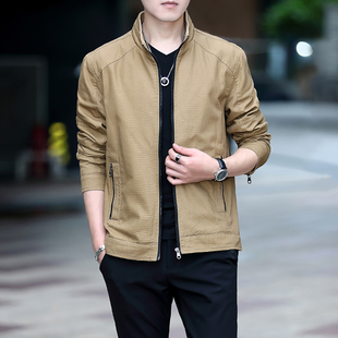 春秋男士外套纯棉年轻爸爸夹克衫薄款中老年40岁休闲立领休闲上衣