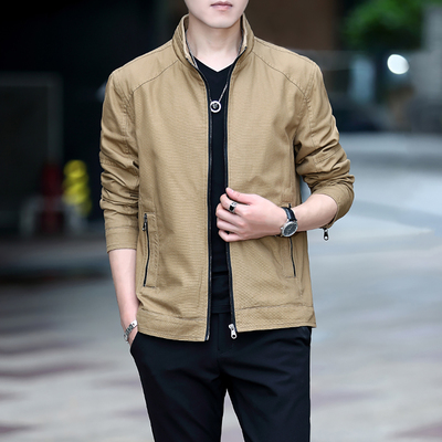 高端男士外套纯棉纯色立领夹克