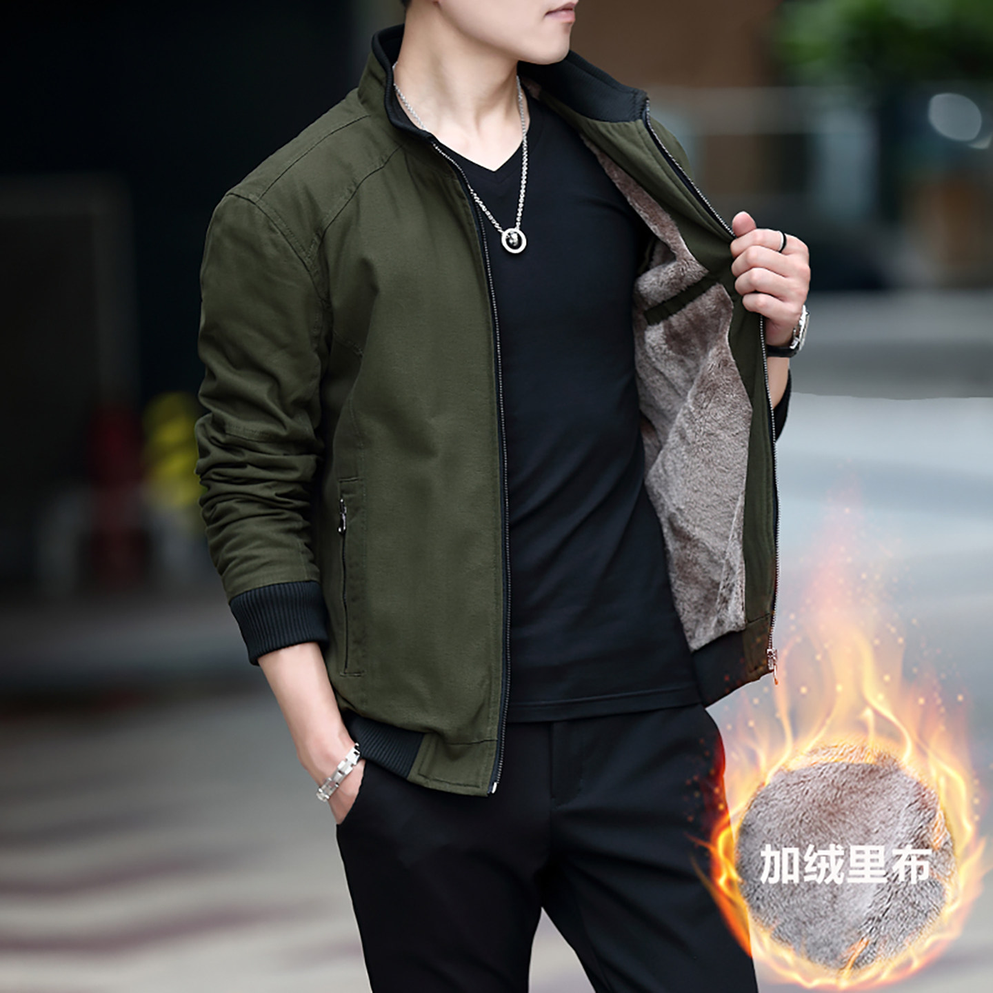 纯棉男士外套2025年新款潮流秋冬款休闲青年加绒夹克韩版短款衣服