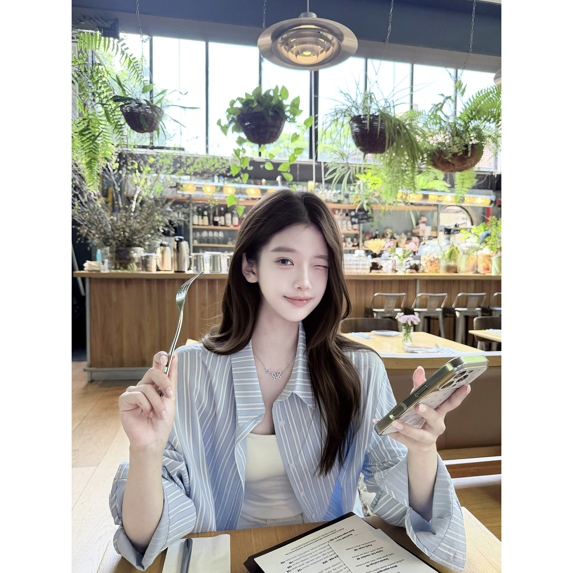 若语定制 韩系松弛感 25棉25莱赛尔条纹防晒衬衫夏季新款宽松上衣