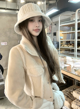 若语定制 al0小羊羔 收腰立领皮毛一体外套冬季保暖气质名媛短款