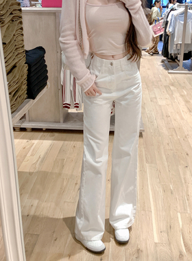 若语定制 D1or私服线 100棉立体压花显瘦牛仔裤高腰直筒裤女早秋