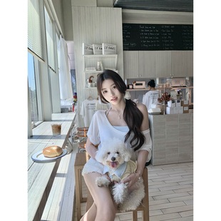 若语定制 莱赛尔纸片人 76莱赛尔微透罩衫挂脖背心吊带上衣两件套