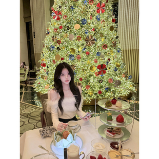 若语定制 白月光 鸵鸟毛一字肩钻链系带上衣纯欲性感名媛内搭上衣