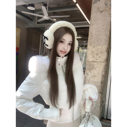 若语定制 泡芙白女 90白鸭绒真狐狸毛领羽绒服外套冬季保暖棉袄