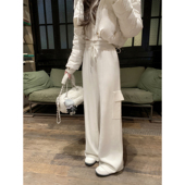 a10工装 高腰气质休闲裤 裤 若语定制 松紧腰工装 口袋针织裤 直筒裤