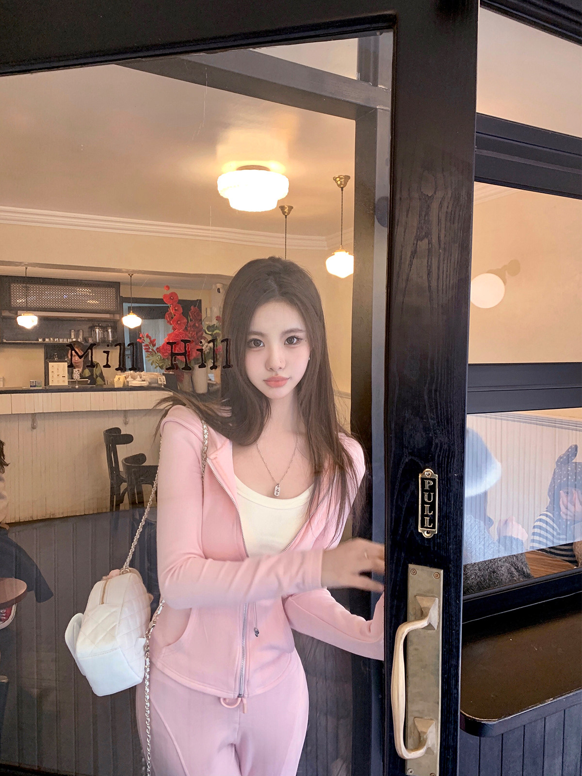 RUOYU 맞춤형 마카롱 1U1U 베이비 터치 캐주얼 후드 허리 스웨트 셔츠 마이크로 플레어 팬츠 컨투어링 세트