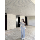 00新品 9.5折 斜肩撞色上衣卫裤 松弛因子 套组 若语3