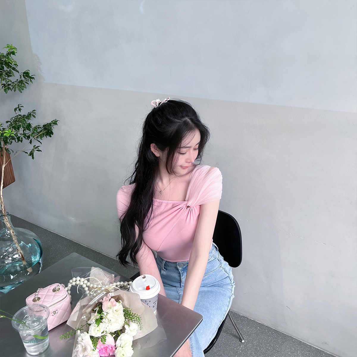 若语新品网纱拼接上衣