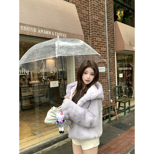 若语定制 垂耳星黛露 100兔毛连帽皮草外套高级感贵气名媛皮草冬