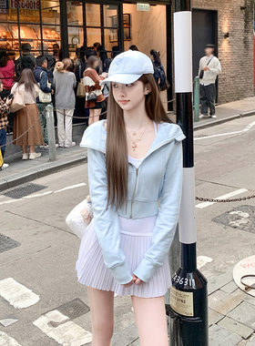 若语定制 美女舒适区scuba*显瘦拉链卫衣短外套开衫女小个子上衣